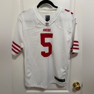 NFL White Football Jersey with Black and Red Logo Patch